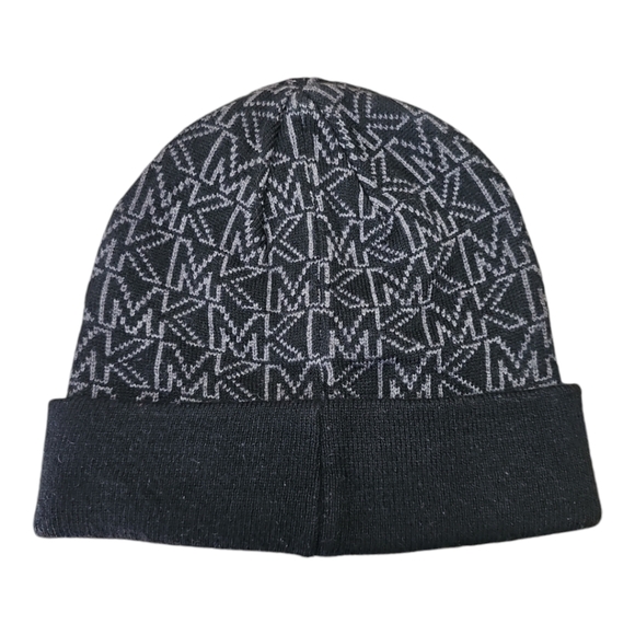 MICHAEL KORS Signature Beanie Winter Hat Black MK Allover Print - Picture 2 of 3
